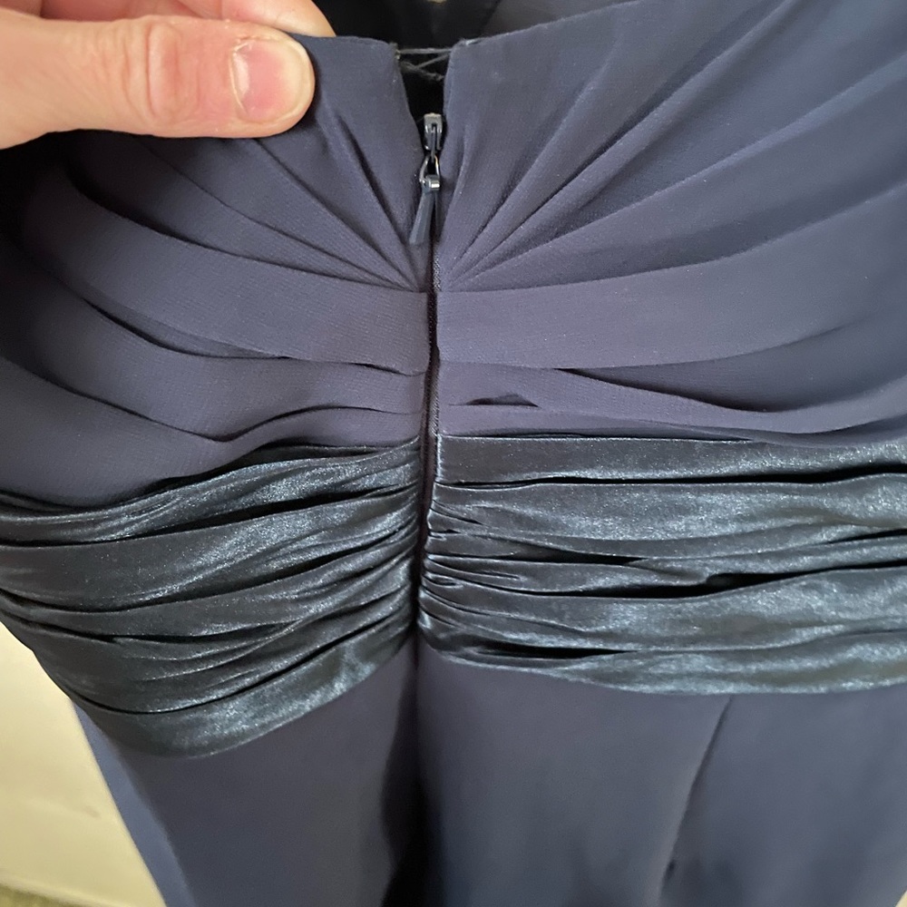 NWOT size 12 Bill Levkoff bridesmaids dress, navy blue, knee length w/one strap - Picture 2 of 10